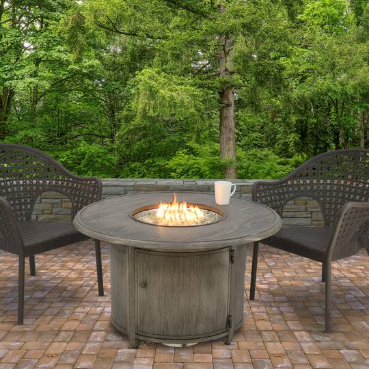 42 Woodgrain Design Round Propane Fire, Sears Fire Pit Table Set